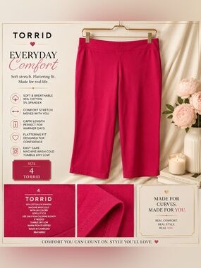 Torrid Size 4X Pink Capri Leggings Stretch Cotton